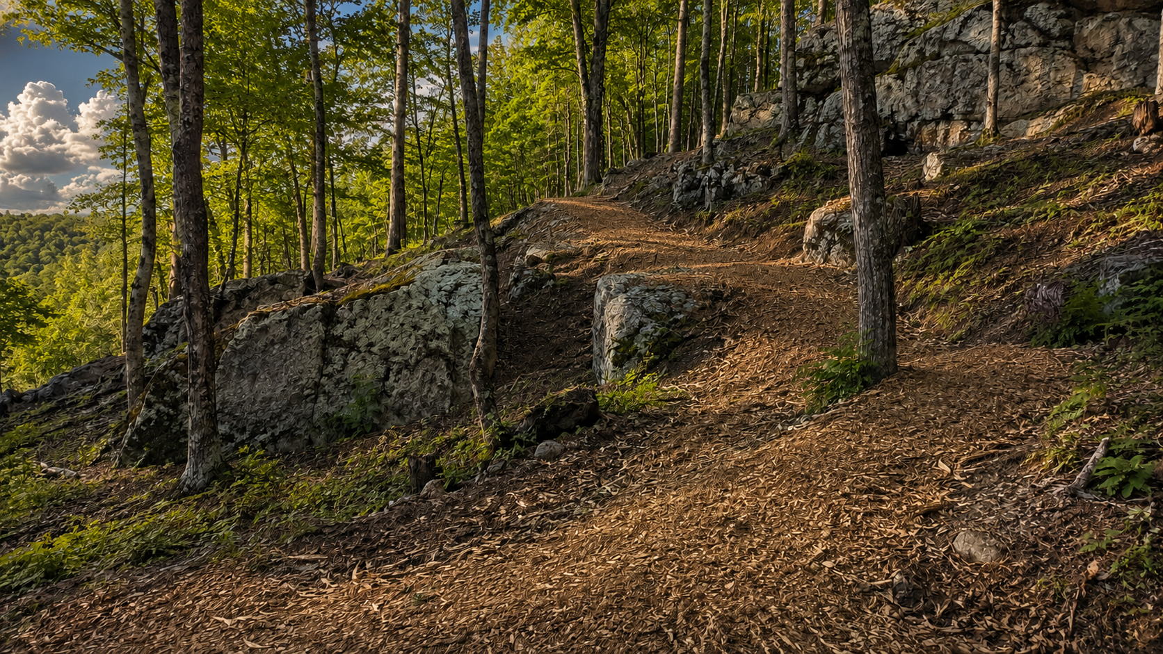 Hillside Switchback Trail in Windham, ME — after forestry mulching and land clearing